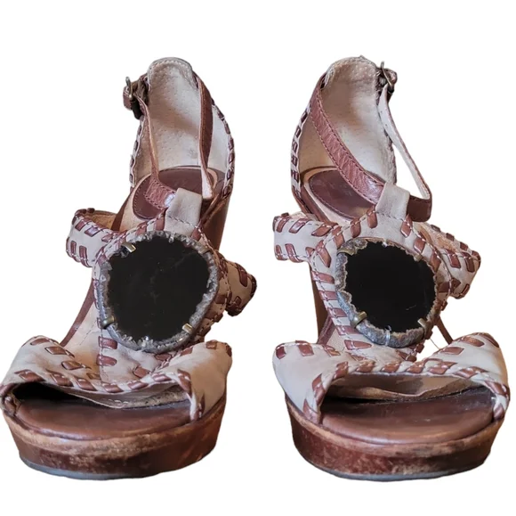Frye Pepper Agate Stone Brown Wedges Platform Shoes Size 7 - Picture 2 of 13